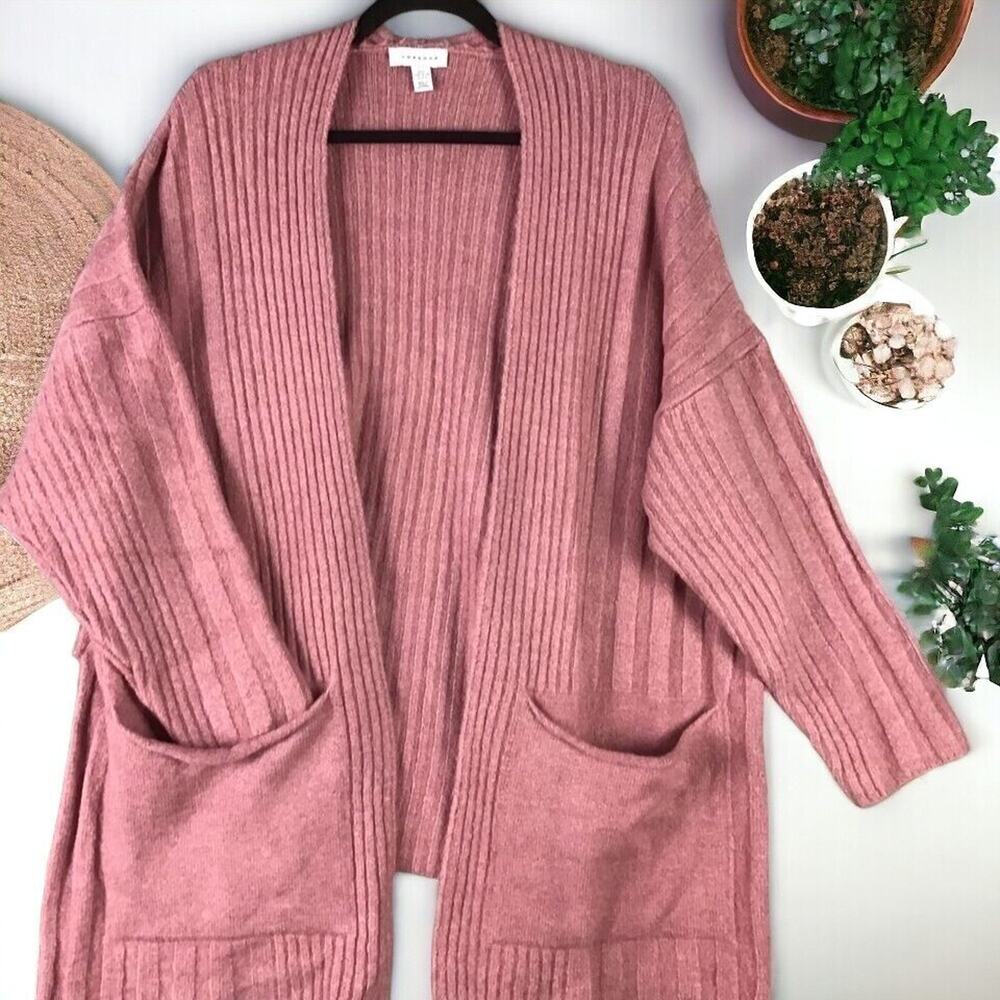 Topshop Womens Size 4-6 Pink Open Front Cardigan Oversized Pockets NWOT